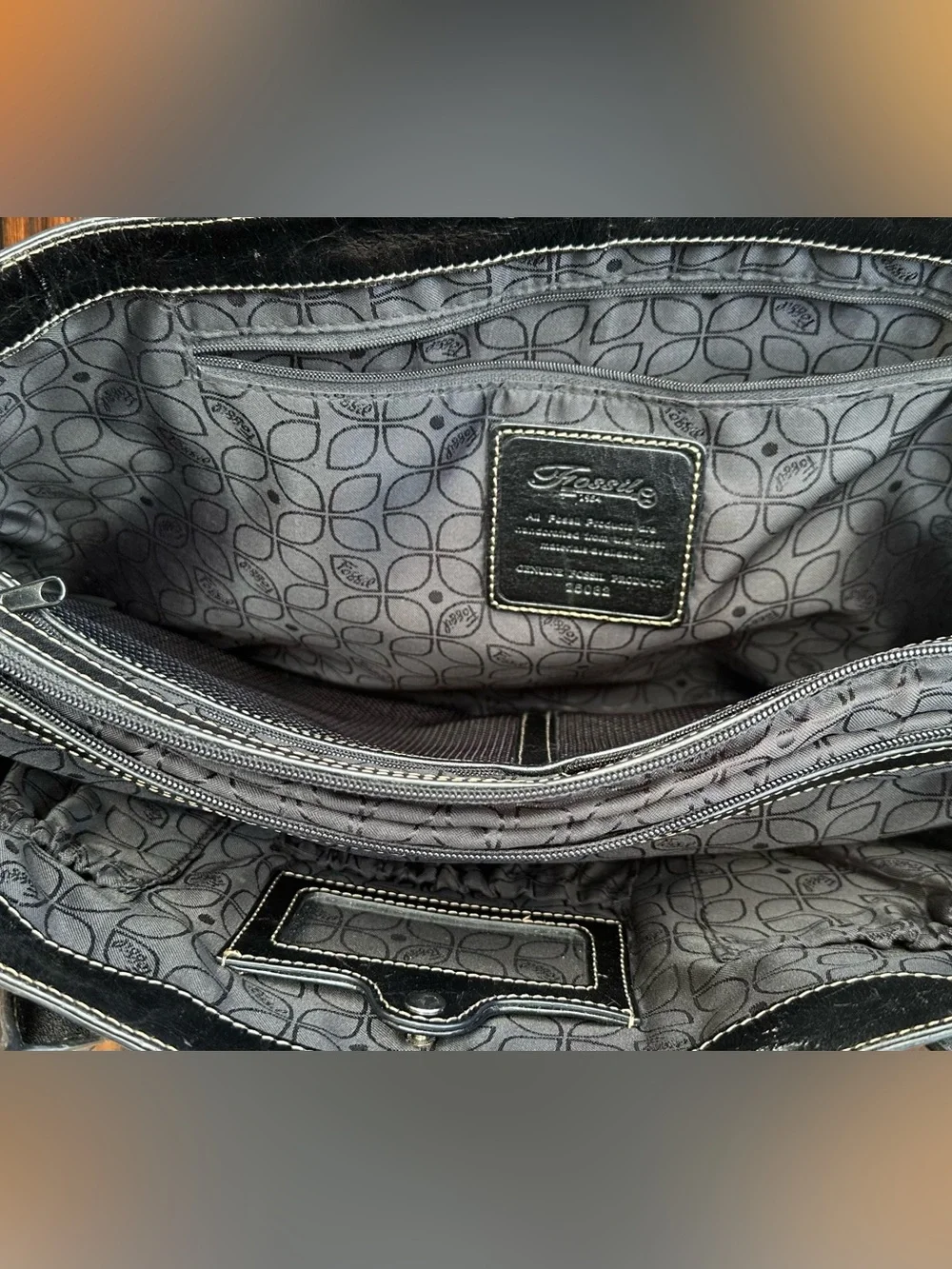 Beautiful Fossil Black Leather laptop bag/briefcase.